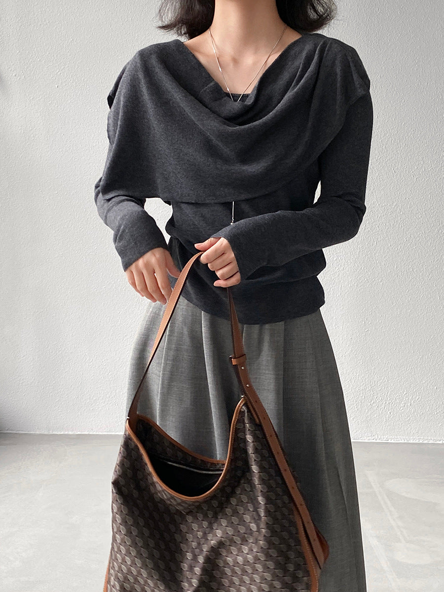 【cim396】實拍慵懶蕩領假2件披肩針織毛衣251030