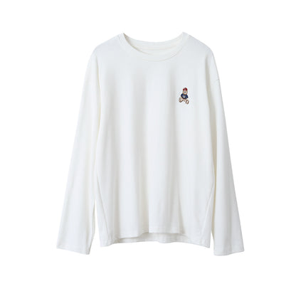 【LD11025】實拍舒適小熊刺繡寬鬆長袖T恤251124
