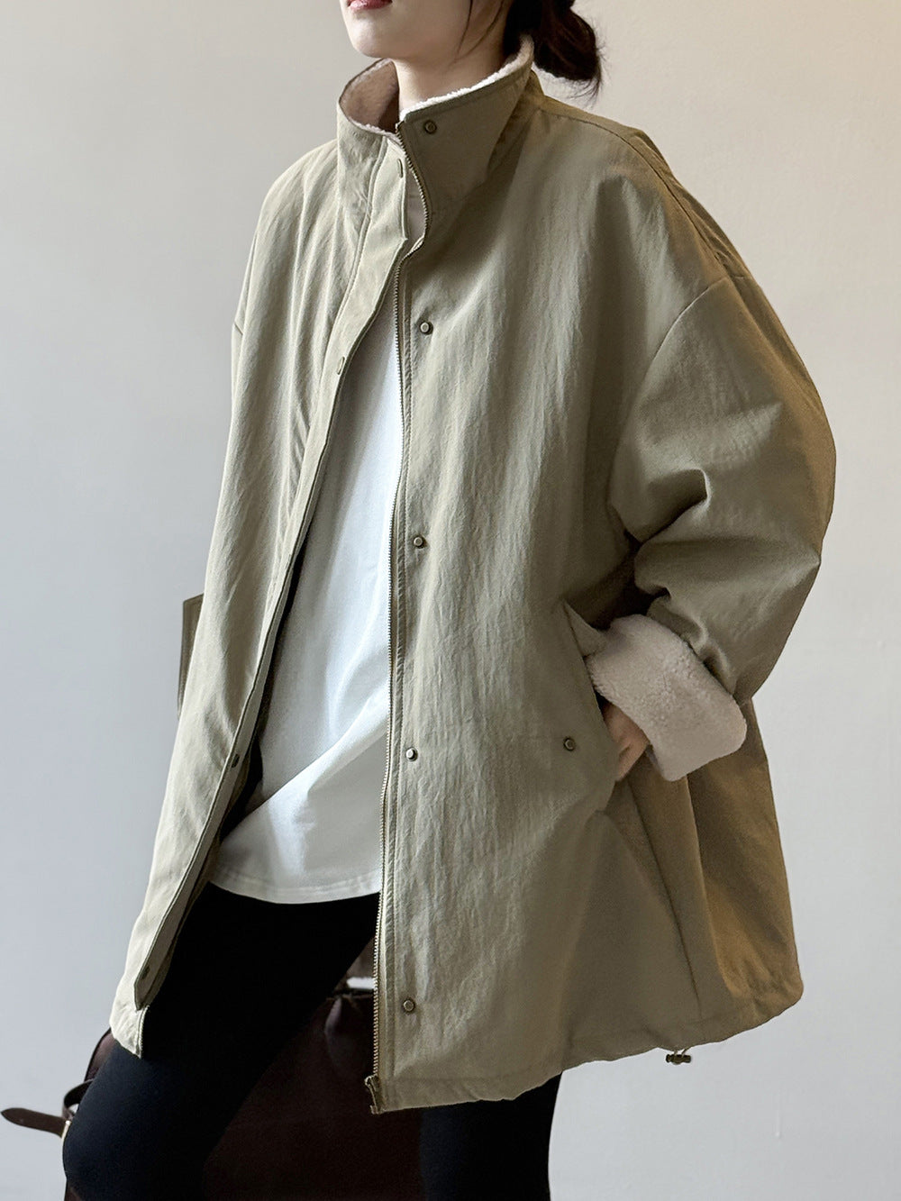 【Y82650】實拍立領帥氣內裡羊羔毛工裝外套251016