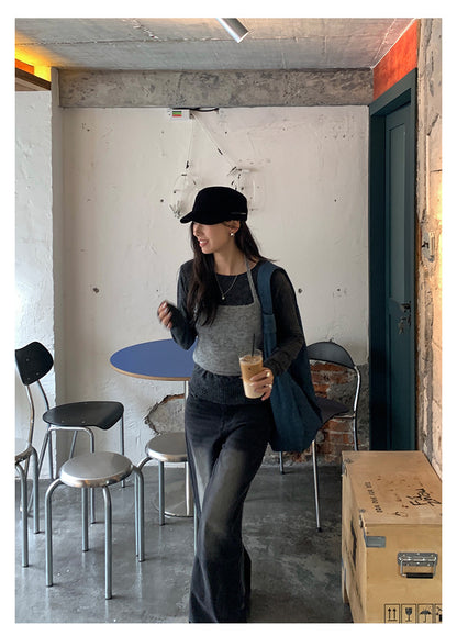 【H5393】實拍韓系簡約長袖針織衫＋休閒針織背心250902