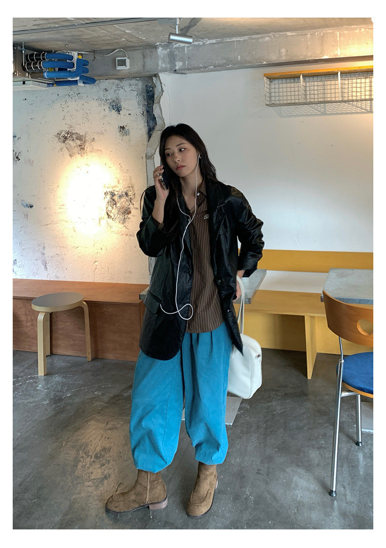 【H5396】實拍韓系秋季中性男友條紋襯衫250902