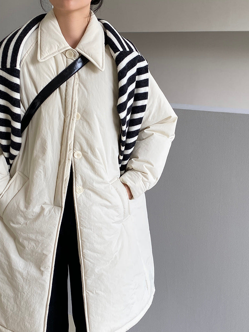 【cimz1235】 雪山奶糖 Muji 風輕薄初冬簡約廓形寬鬆棉服外套260108