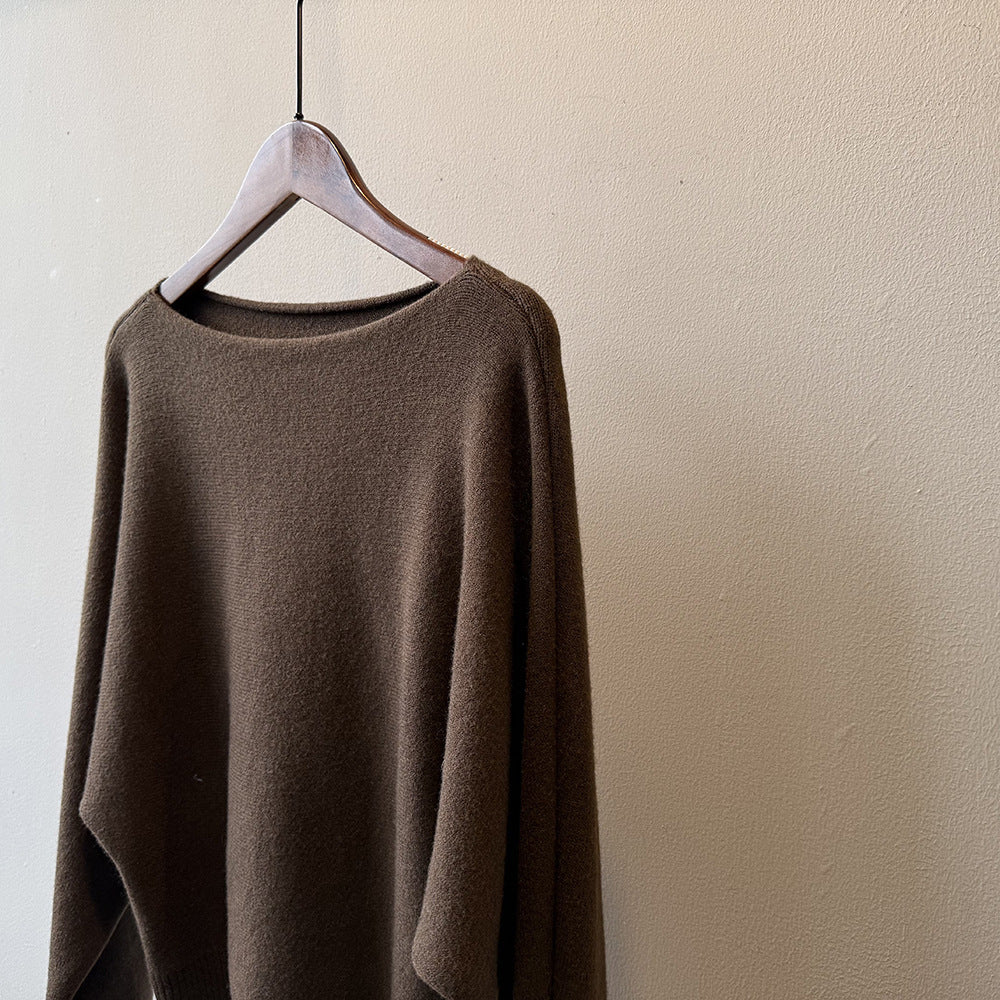 【YP2081】 實拍一字領斜肩慵懶針織毛衣251023