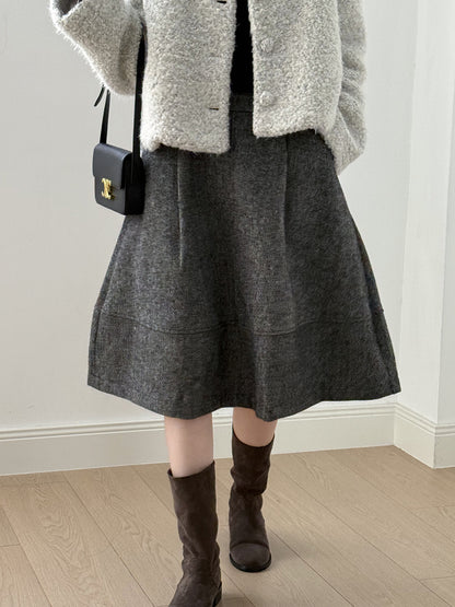 【Y8076】實拍氣質羊毛30%毛呢微花苞傘裙251201
