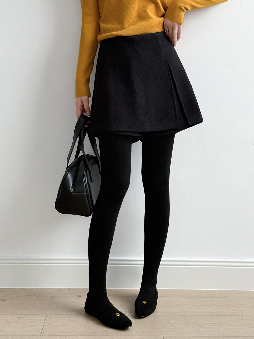 【Y82682】實拍冬季厚款毛呢高腰開叉裙褲 251106