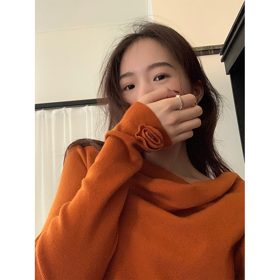 【H5487】實拍秋冬褶皺露肩針織衫251109