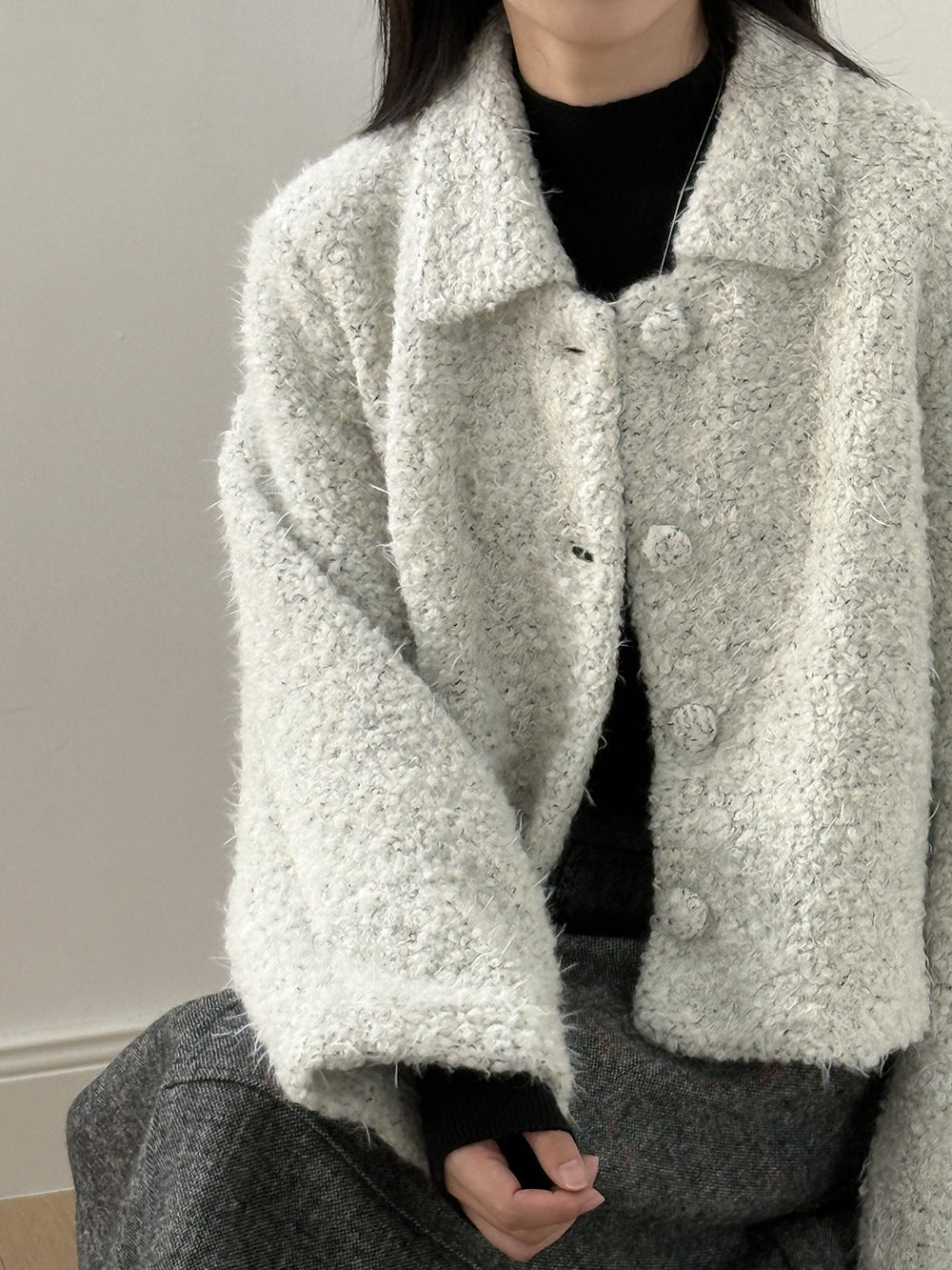 【Y8722】實拍高質感白鴨絨羊毛小香羊羔毛外套（白鴨絨90%)251106