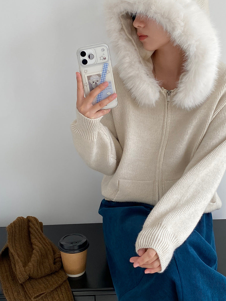 【cimz8321】實拍可拆卸毛領連帽拉鍊毛衣外套251128