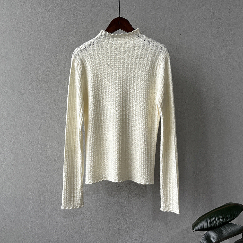 【Y312】實拍高單質感鏤空蕾絲半高領針織衫251106