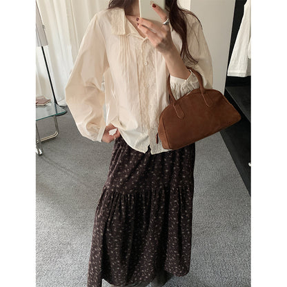 【H5488】實拍法式温柔蕾絲長袖襯衫251109