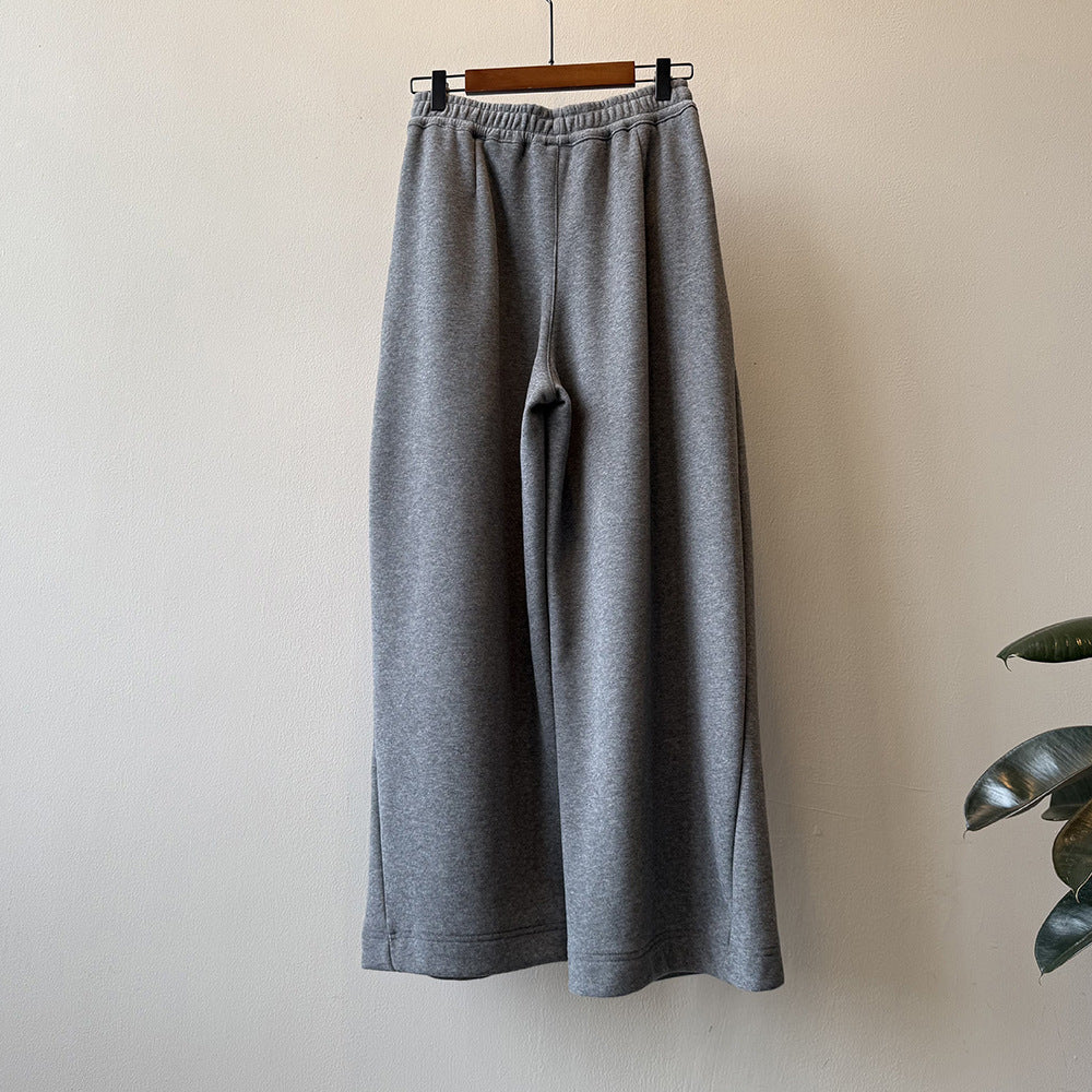 【Y82672】 實拍簡約寬鬆加絨保暖闊腿衛褲251023