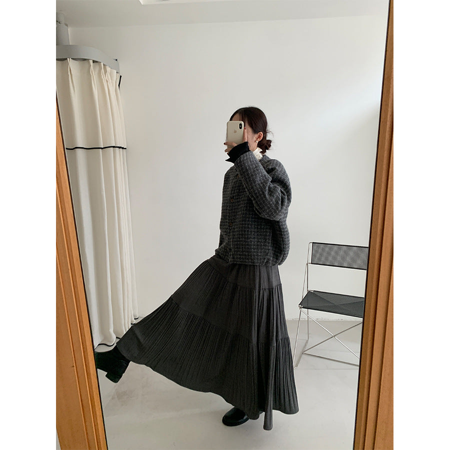 【H5476】實拍秋冬質感簡約細摺鬆緊腰a字傘裙251109