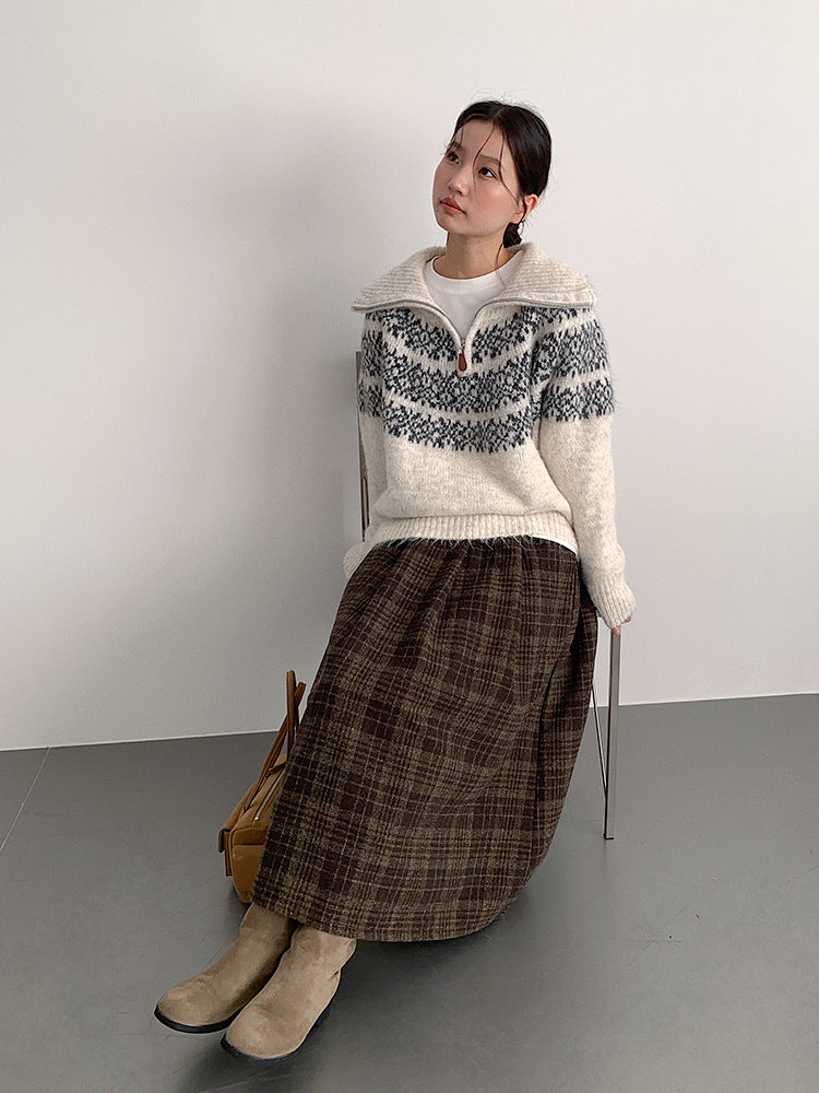 【LD11008】實拍復古毛呢格子高腰a字裙(左右有口袋）251110