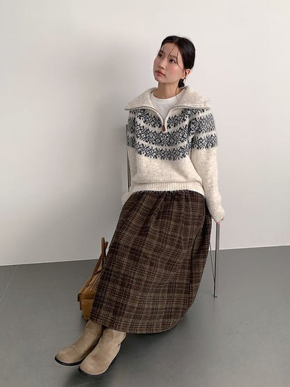 【LD11008】實拍復古毛呢格子高腰a字裙(左右有口袋）251110