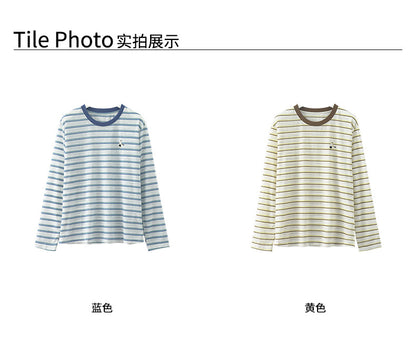 【H5386】實拍寬鬆薄款防曬圓領條紋長袖T恤250902