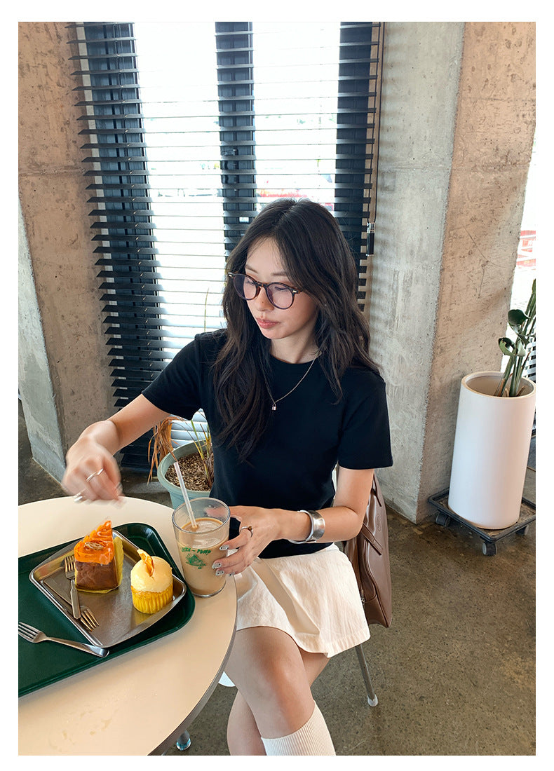 【H5388】實拍基礎7色磨毛圓領短袖T恤250902