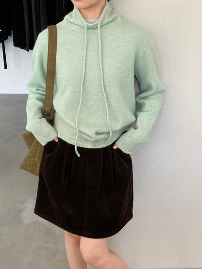 【cimz1374】實拍極簡淨色高領抽繩針織毛衣251120