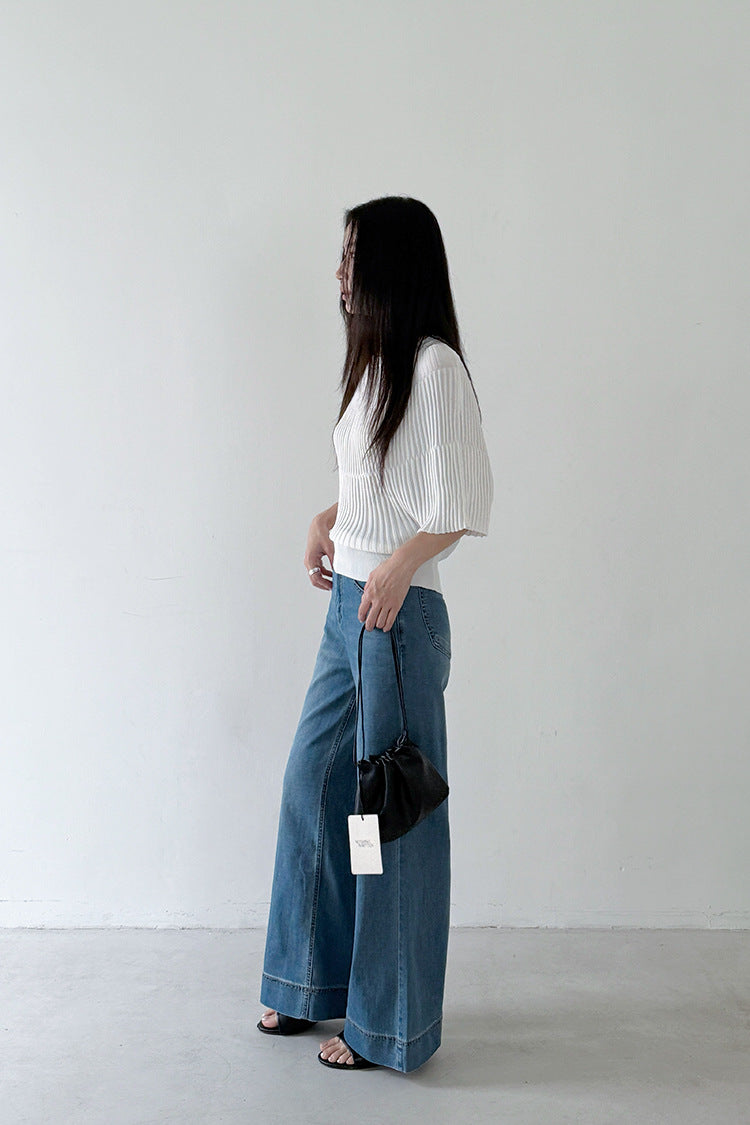 【LD11246】實拍S~XL美式復古大長腿👖高腰彈力顯瘦微喇叭寬鬆直筒牛仔褲260414