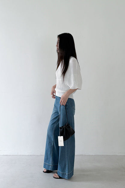 【LD11246】實拍S~XL美式復古大長腿👖高腰彈力顯瘦微喇叭寬鬆直筒牛仔褲260414