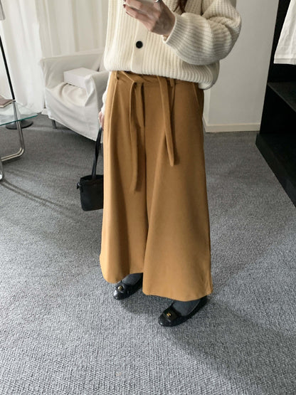 【H5491】實拍秋冬毛呢鬆緊腰加厚闊腿休閒褲251109