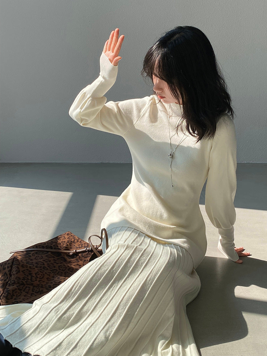 【cimz6652】實拍氣質半高領/V領燈籠袖極簡氣質針織衫251128