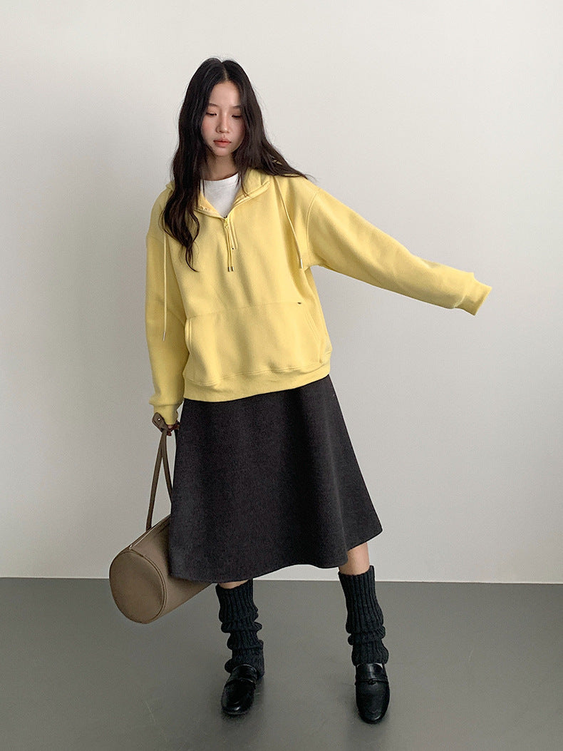 【LD11070】實拍氣質毛呢A字傘裙＋腰帶251209