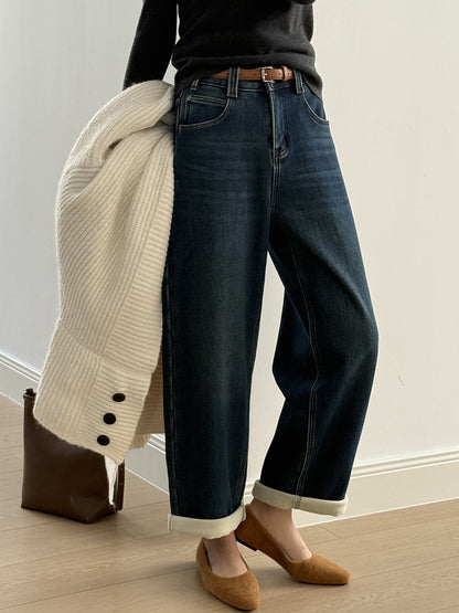 【Y98395】實拍S~XL復古加絨直筒牛仔褲含腰帶251106