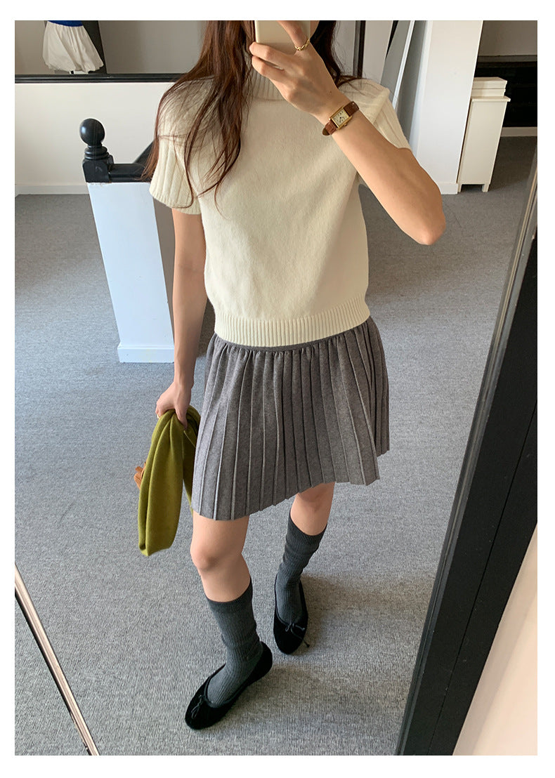 【H5516】實拍高領氣質短袖針織衫251125