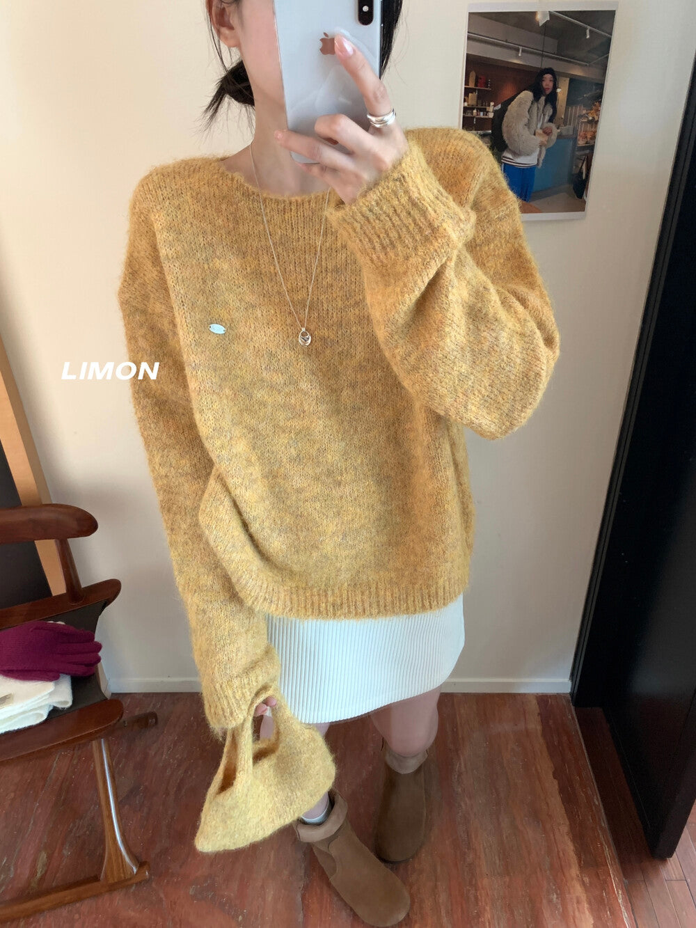 【L6873】實拍檸檬秋冬簡約軟糯保暖毛衣+針織手拎包251117