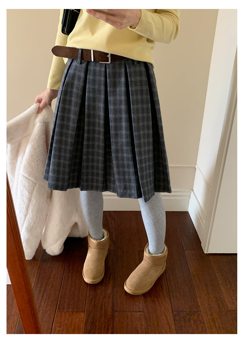 【H5502】實拍學院復古磨毛格子百褶A字裙251118