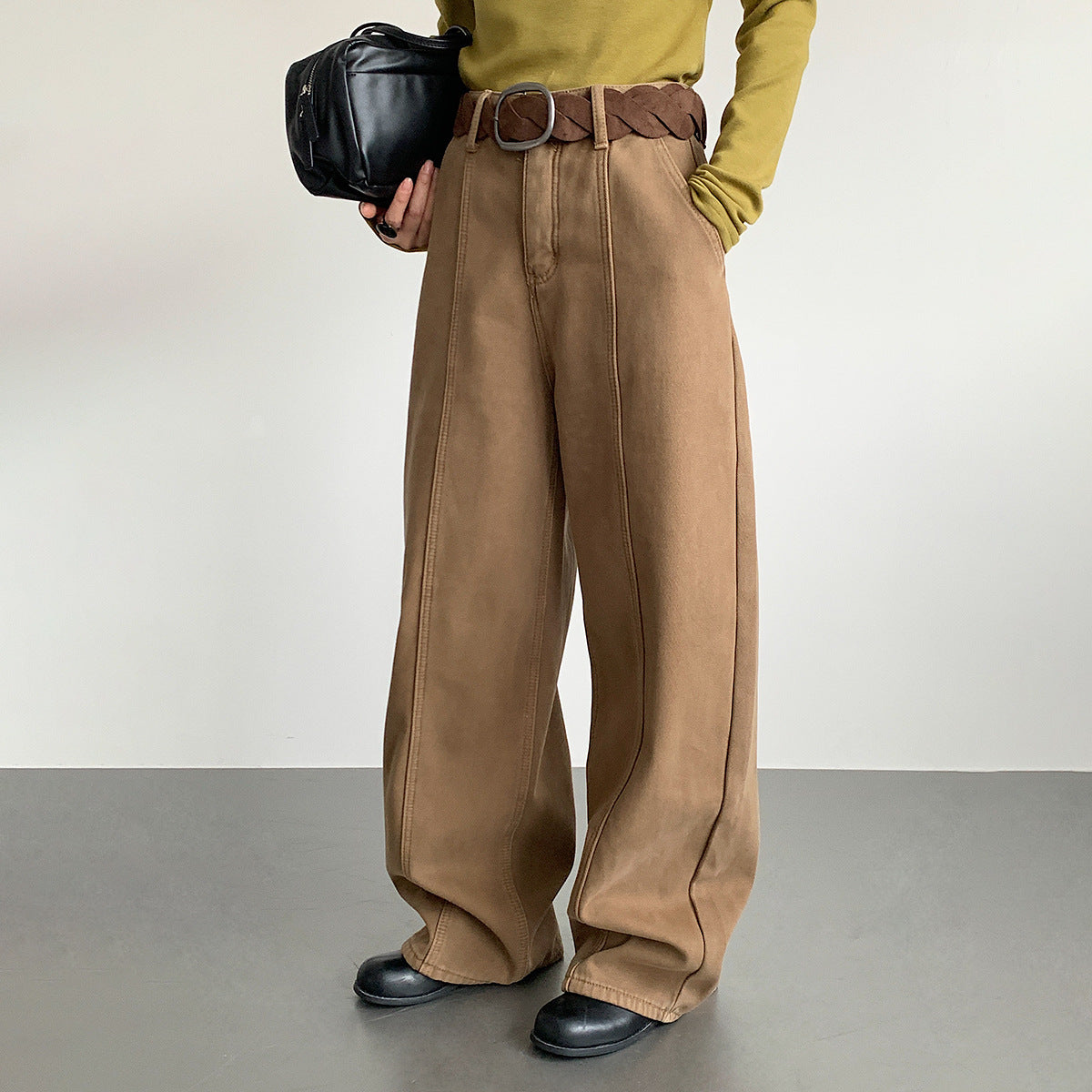 【LD11020】實拍S~XL加絨加厚復古水洗做舊彎刀闊腿牛仔褲251110