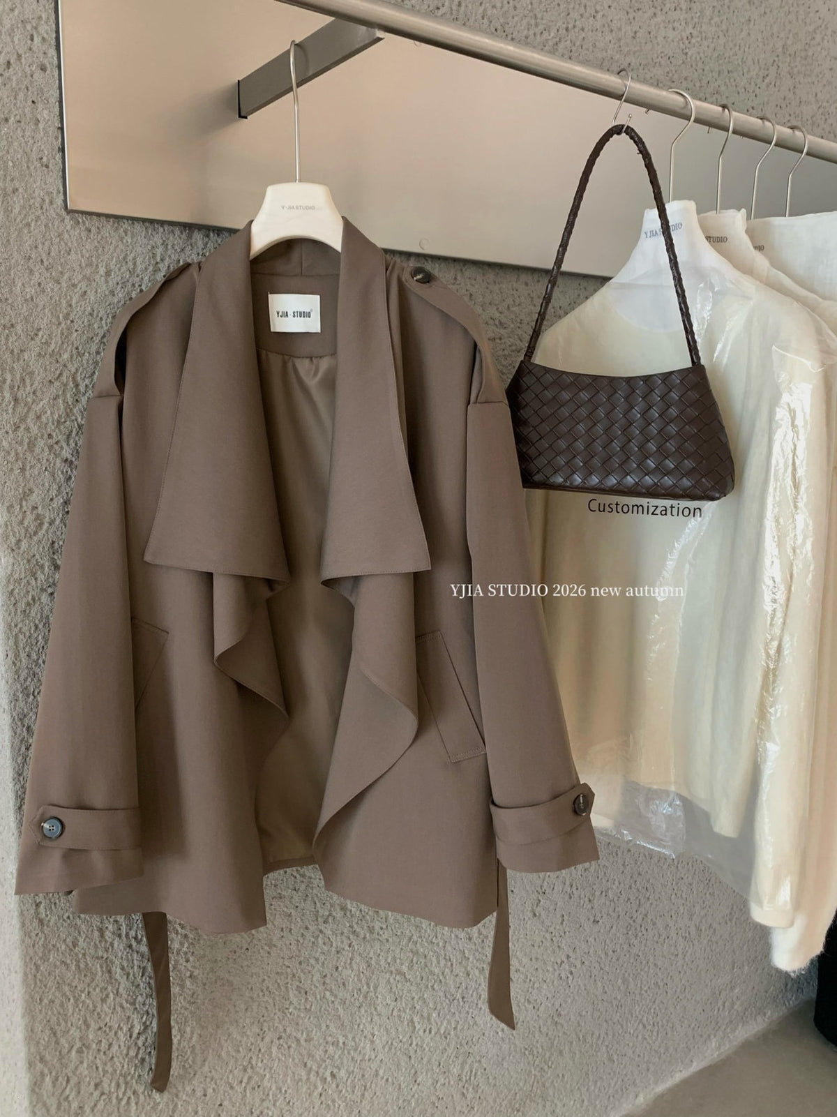 【L9296】復古簡約・翻領風衣外套附腰帶261013