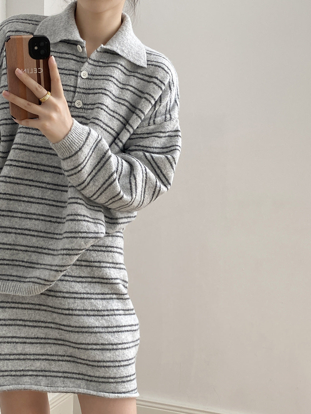 【YP6619】實拍復古條紋毛衣＋針織短裙(含羊毛6%)  套裝251023