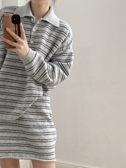 【YP6619】實拍復古條紋毛衣＋針織短裙(含羊毛6%)  套裝251023