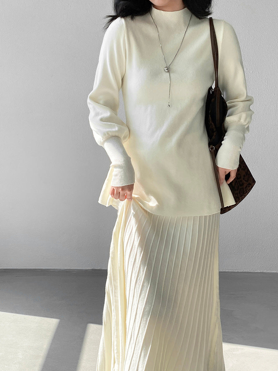 【cimz6652】實拍氣質半高領/V領燈籠袖極簡氣質針織衫251128