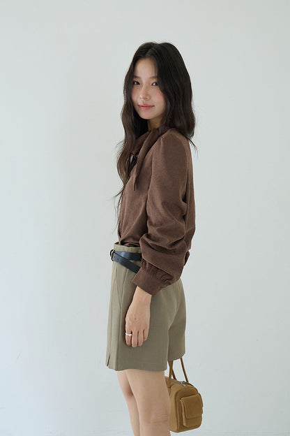 【LD3194】實拍秋冬個性立領飄帶襯衫251110