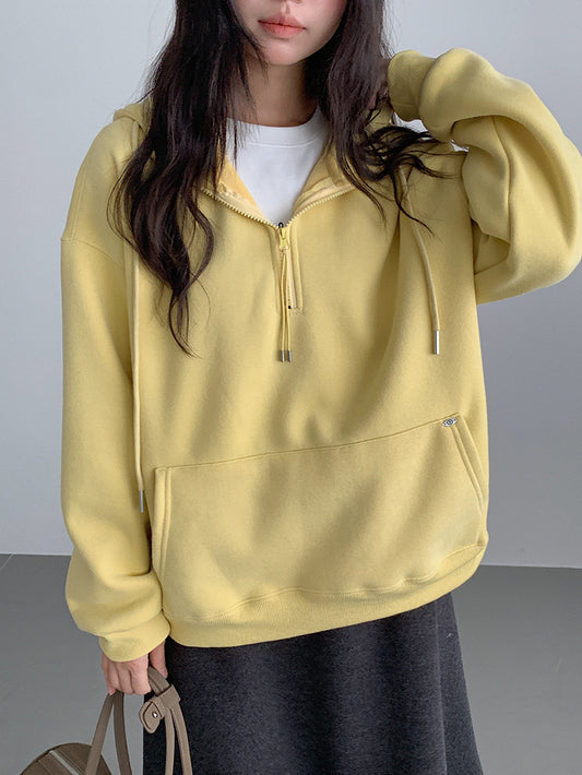 【LD11064】實拍慵懶灰色加絨加厚連帽寬鬆衞衣251209