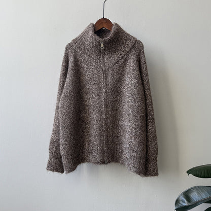 【YP1042】 實拍軟糯寬鬆高領針織毛衣外套(含羊毛4%) 251023
