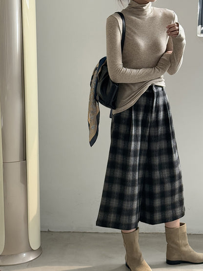 【YG8095】實拍日系復古呢料格紋直筒七分闊腿褲251016