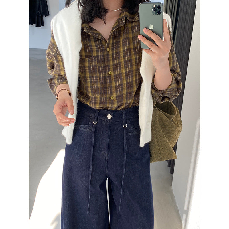 【cimz1753】實拍磨毛加厚復古格紋襯衫 251120