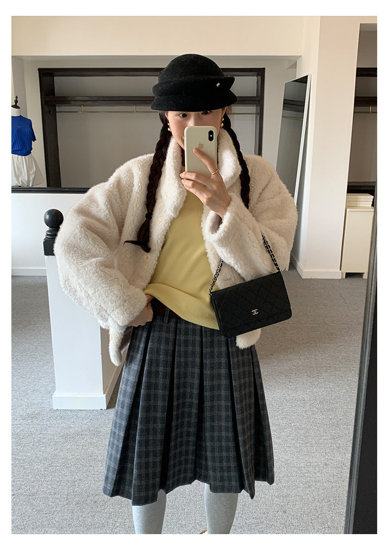 【H5502】實拍學院復古磨毛格子百褶A字裙251118