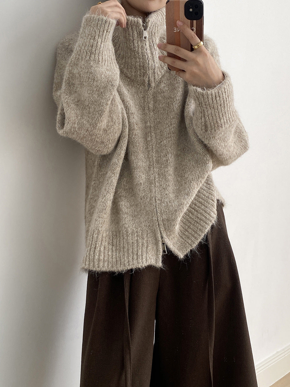 【YP1042】 實拍軟糯寬鬆高領針織毛衣外套(含羊毛4%) 251023