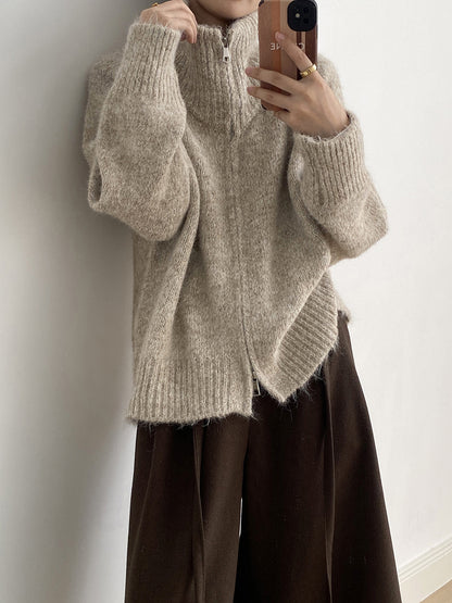 【YP1042】 實拍軟糯寬鬆高領針織毛衣外套(含羊毛4%) 251023