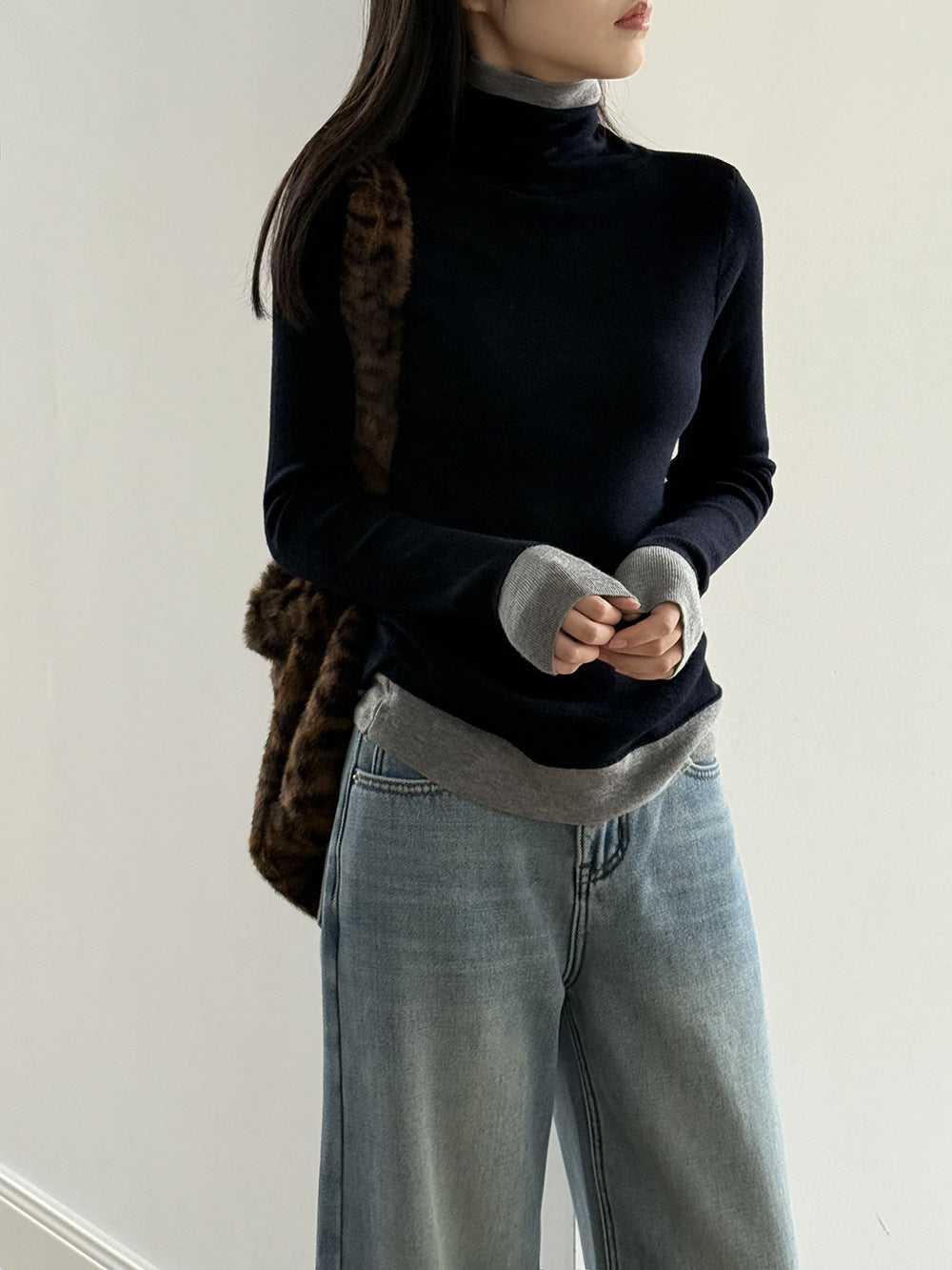 【Y352】實拍撞色高領針織衫（含羊毛10%)
251106