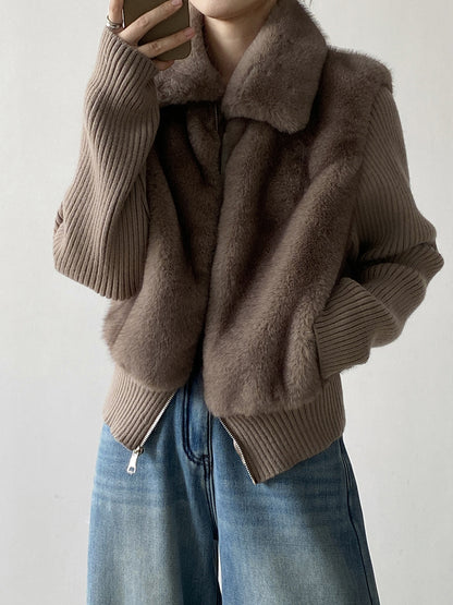 【YH8309】實拍高質感時髦仿皮草拼接針織假2件毛毛外套251113