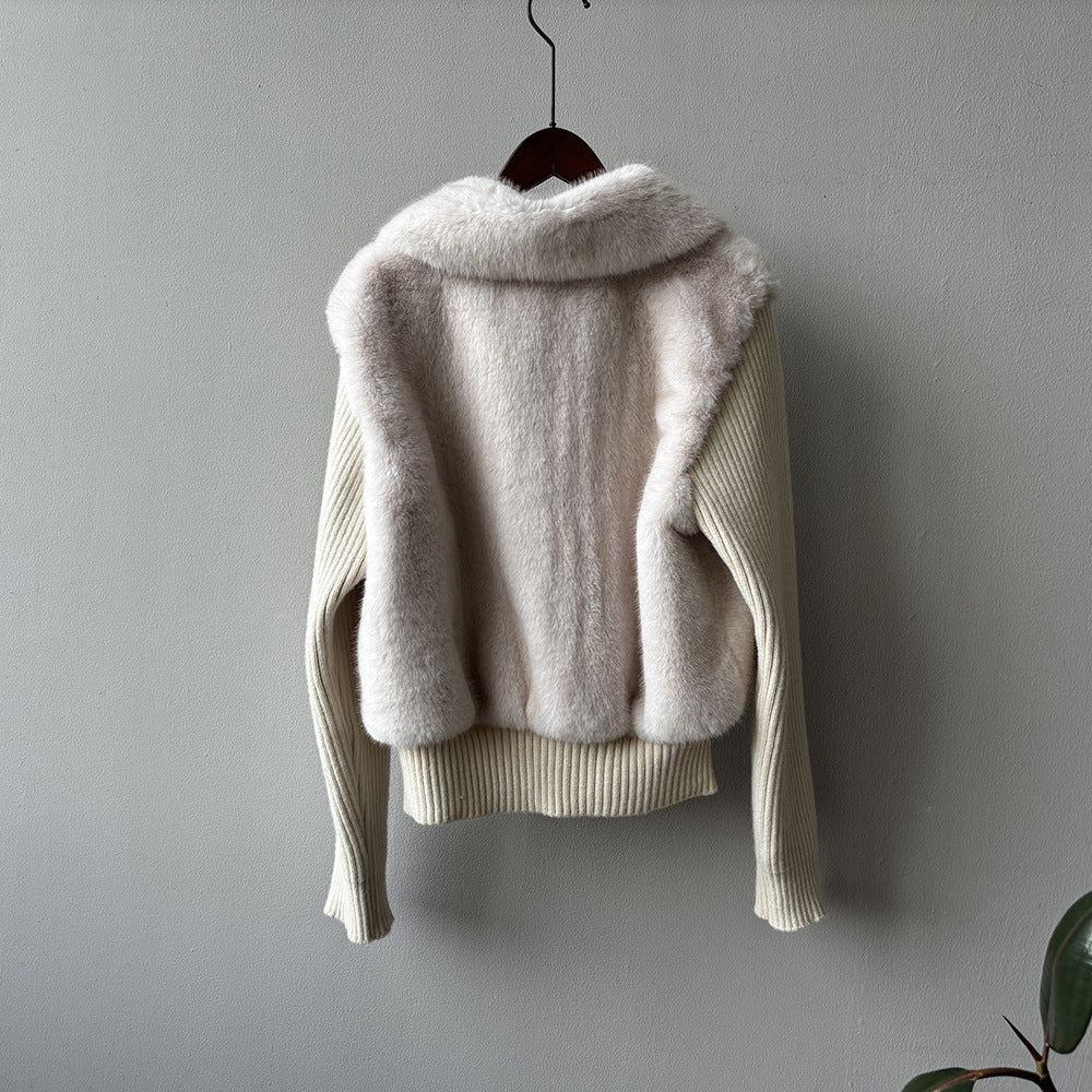 【YH8309】實拍高質感時髦仿皮草拼接針織假2件毛毛外套251113