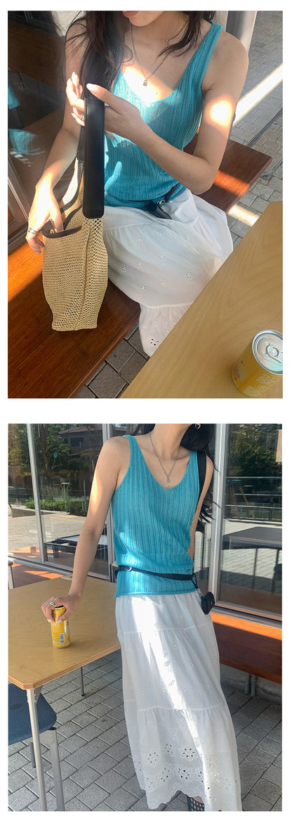 【H5208】實拍夏天簡約羅紋肌理卷邊針織背心250422