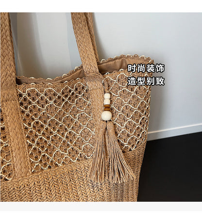 【BJCCC-2912】夏日慵懶氛圍感🌾大容量度假風編織單肩托特水桶包260501