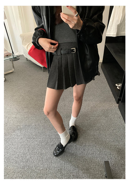 【H5492】實拍S~XL復古學院風磨毛百褶a字裙（內有安全褲）251109