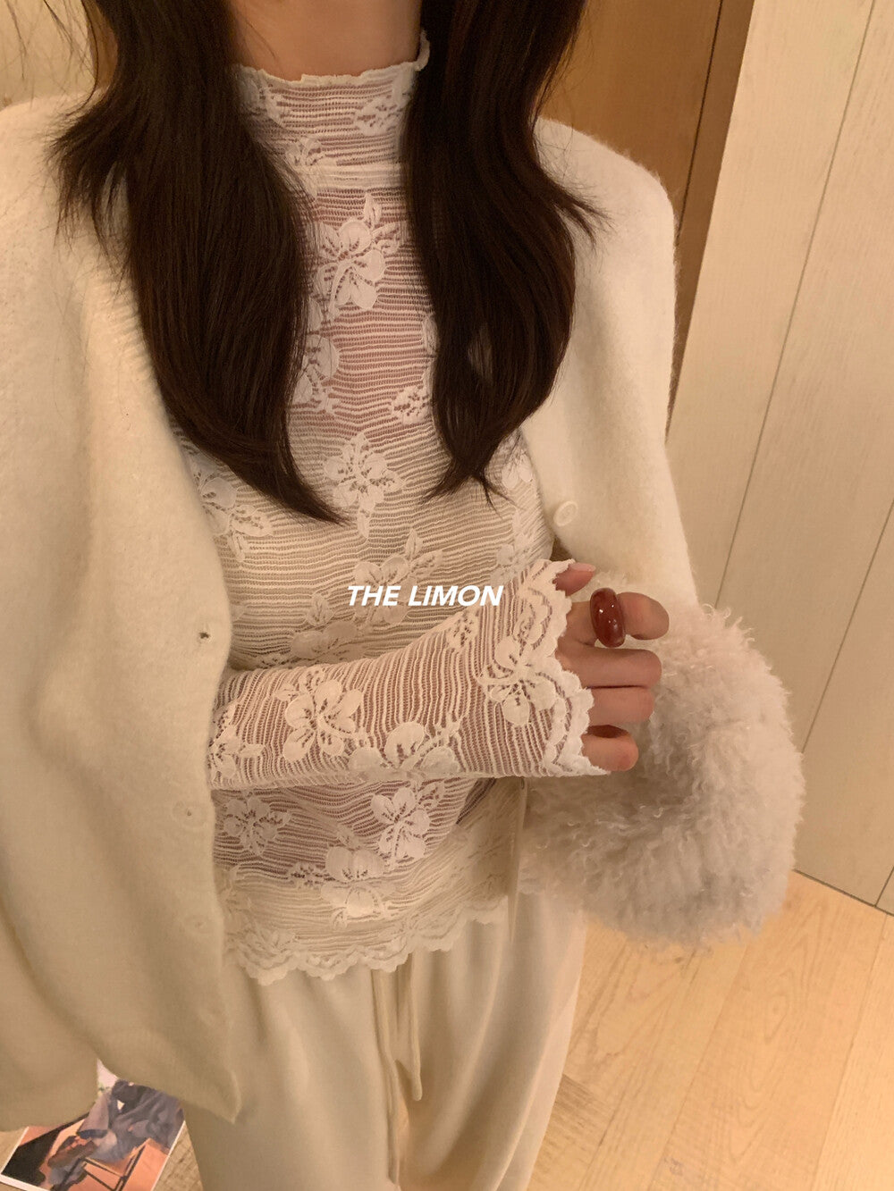 【L9320】實拍檸檬秋冬浪漫內搭立領長袖蕾絲衫251117